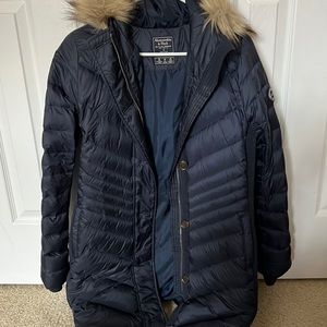 Abercrombie & fitch navy long puffer size small